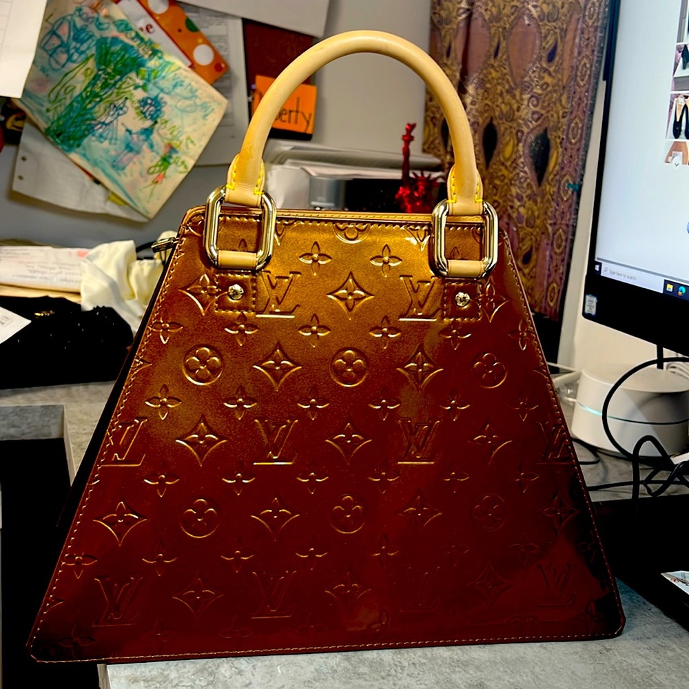 Louis Vuitton bronze Vernis Bag with unique shape